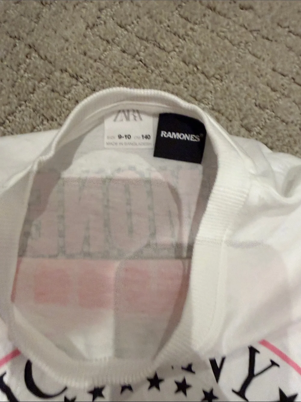 Zara White Tee with Pink RAMONES Graphic